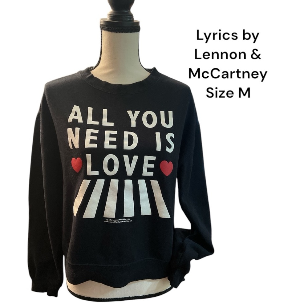 Beatles Sweatshirt Black 'All You Need Is Love' size M John Lennon PaulMcCartney